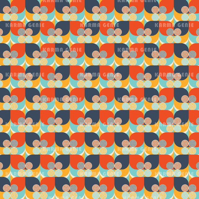 Mid Century Modern Abstract Retro Red And Blue Flowers Pattern Digital Paper Digital Pattern Karma Genie Graphics 