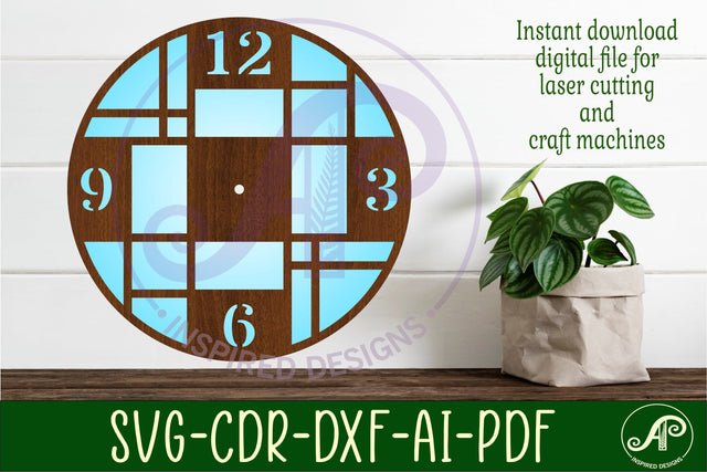 Mid century modern clock wall clock laser cut design 2 SVG APInspireddesigns 
