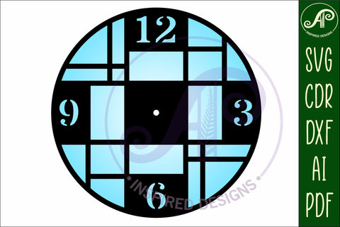 Mid century modern clock wall clock laser cut design 2 SVG APInspireddesigns 