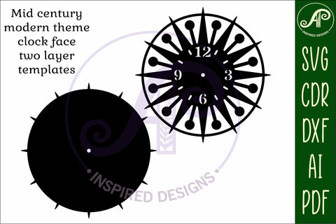 Mid century modern clock wall clock laser cut design 3 SVG APInspireddesigns 