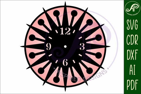 Mid century modern clock wall clock laser cut design 3 SVG APInspireddesigns 