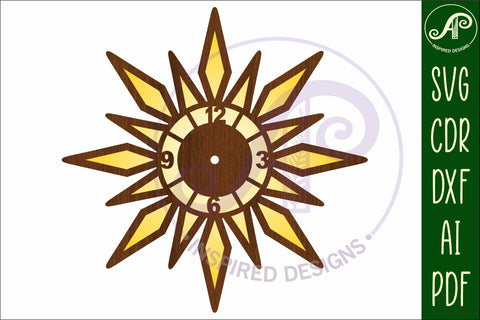 Mid century modern clock wall clock laser cut design 4 SVG APInspireddesigns 