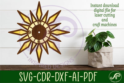 Mid century modern clock wall clock laser cut design 4 SVG APInspireddesigns 