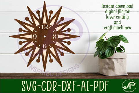 Mid century modern clock wall clock laser cut design 5 SVG APInspireddesigns 