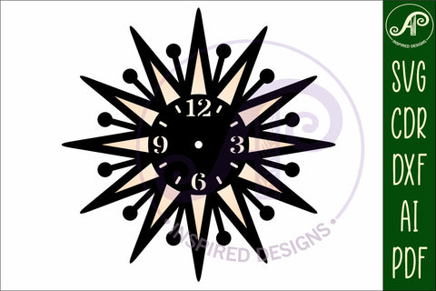 Mid century modern clock wall clock laser cut design 5 SVG APInspireddesigns 