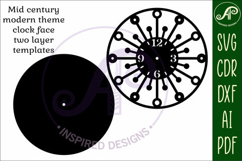 Mid century modern clock wall laser cut design 1 SVG APInspireddesigns 