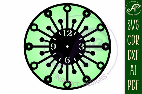 Mid century modern clock wall laser cut design 1 SVG APInspireddesigns 