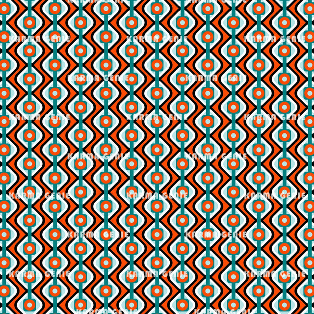 Mid Century Modern Seventies Style Orange And Blue Pattern Digital Paper Digital Pattern Karma Genie Graphics 