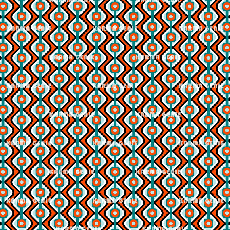 Mid Century Modern Seventies Style Orange And Blue Pattern Digital Paper Digital Pattern Karma Genie Graphics 