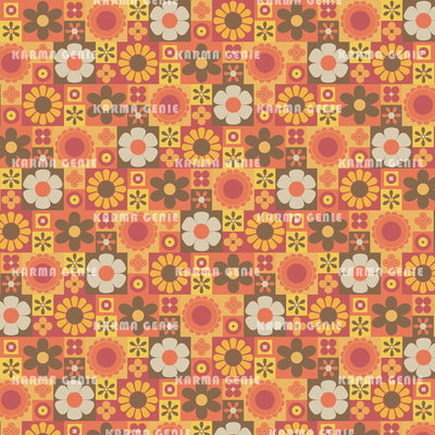Mid Century Retro 60s 70s Cute Flowers Pattern Digital Paper Digital Pattern Karma Genie Graphics 