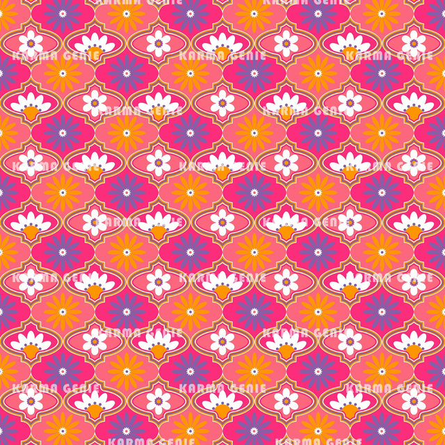 Mid Century Retro Modern 1970s Floral Pattern Digital Paper Digital Pattern Karma Genie Graphics 