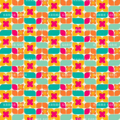 Mid Century Retro Modern Colorful Abstract Flowers And Leaves Pattern Digital Paper Digital Pattern Karma Genie Graphics 
