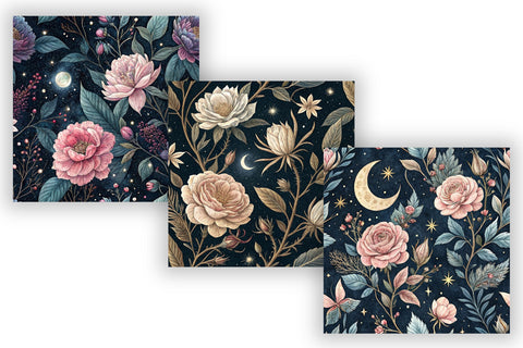 Midnight Garden Digital Paper Pack, Seamless Watercolor Pattern Bundle, Printable Scrapbook Paper, Dark Floral Night Design Collection Digital Pattern FloridPrintables 