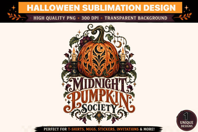 Midnight Pumpkin Society PNG, Gothic Halloween Pumpkin Sublimation Design, Vintage Ornate Pumpkin Clipart, Spooky Autumn T Shirt Graphic Sublimation BlackCatsMedia 