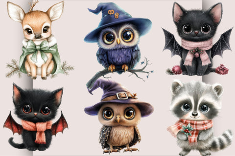 Midnight Woodland Halloween Clipart PNG. Sublimation SVGArt 
