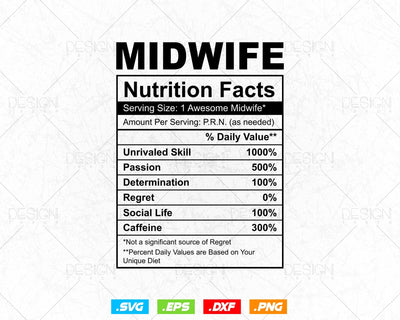 Midwife Funny Nutrition Facts Editable Mug T-shirt Design in Ai Png Svg Files, Funny Nurse Doula Nutrition Chart Svg Files for Cricut SVG DesignDestine 