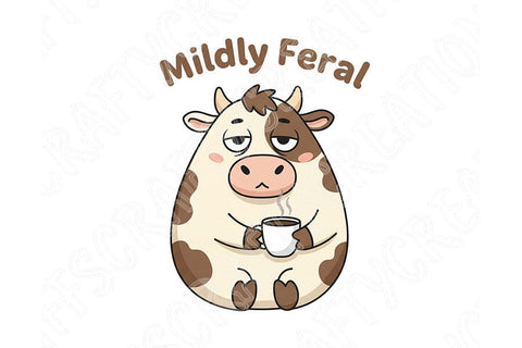 Mildly Feral Cow PNG, Funny Coffee Cow PNG, Cute Grumpy Cow Clipart, Sarcastic Cow Design, Farm Animal PNG, Sublimation Graphic SVG TiffsCraftyCreations 