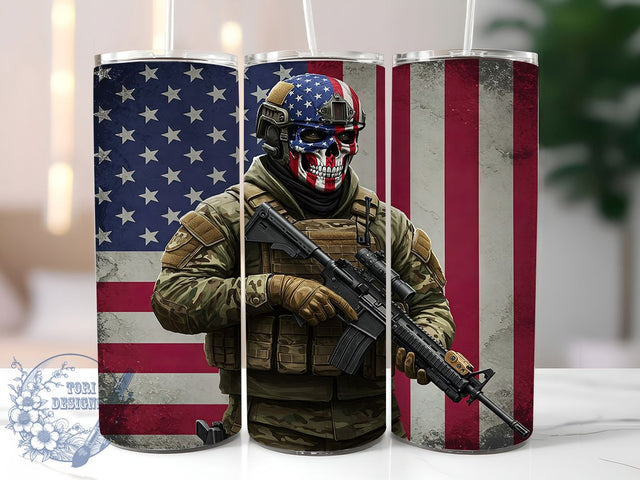 Military American Flag Tumbler Wrap, Patriotic Sublimation Design, 20oz Skinny Tumbler Wrap, USA Soldier Tumbler Art, Independence Day Military Gift, Veteran Tumbler Wrap Design Sublimation ToriDesigns 