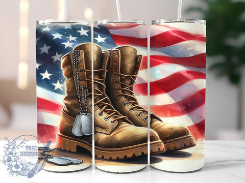 Military Boots 20oz Skinny Tumbler, American Flag Tumbler Png, Straight & Tapered Tumbler Wrap, Instant Digital Download Sublimation ToriDesigns 