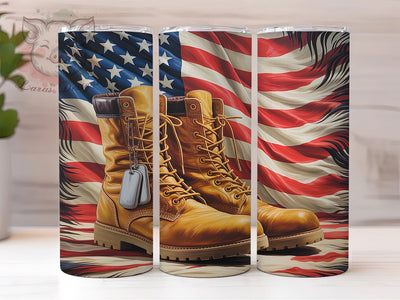 Military Boots Flag 20oz Tumbler, American Flag Design, Patriotic USA Sublimation, Soldier Tribute Wrap, Independence Day Design, 20oz Tumbler Wrap, PNG Tumbler Design Sublimation Lara' s Designs 
