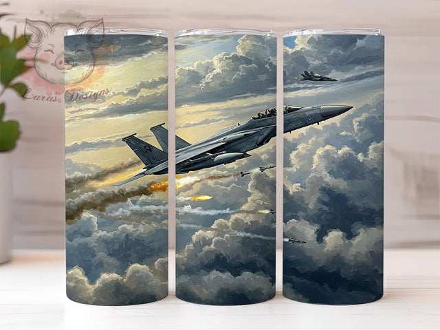 Military Jet 20oz Pilot Tumbler Wrap, Fighter Jet Tumbler, Aviation Gift, Military Tumbler, 20oz Sublimation, Airplane Design, Pilot Gift, Unique Drinkware Sublimation Lara' s Designs 