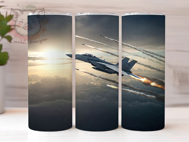 Military Jet 20oz Pilot Tumbler Wrap, Fighter Jet Tumbler, Aviation Gift, Military Tumbler, 20oz Sublimation, Airplane Design, Pilot Gift, Unique Drinkware Sublimation Lara' s Designs 