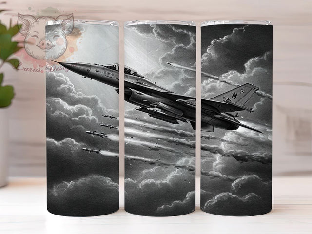 Military Jet 20oz Pilot Tumbler Wrap, Fighter Jet Tumbler, Aviation Gift, Military Tumbler, 20oz Sublimation, Airplane Design, Pilot Gift, Unique Drinkware Sublimation Lara' s Designs 