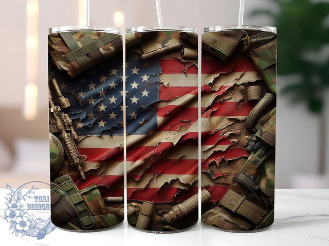 Military Metal USA Flag Tumbler, Veteran Tumbler Wrap, 20oz Sublimation Design, Patriotic Drinkware, American Flag Veteran Cup, Military Appreciation Mug, USA Flag Tumbler Sublimation ToriDesigns 