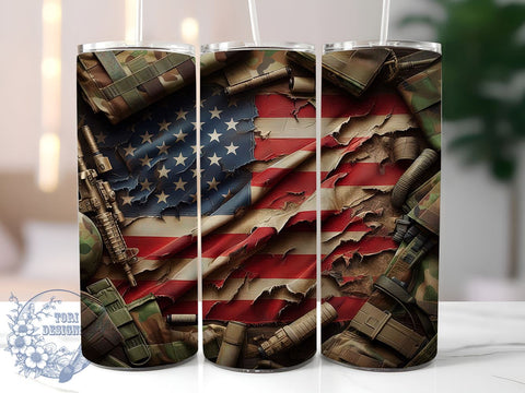 Military Metal USA Flag Tumbler, Veteran Tumbler Wrap, 20oz Sublimation Design, Patriotic Drinkware, American Flag Veteran Cup, Military Appreciation Mug, USA Flag Tumbler Sublimation ToriDesigns 
