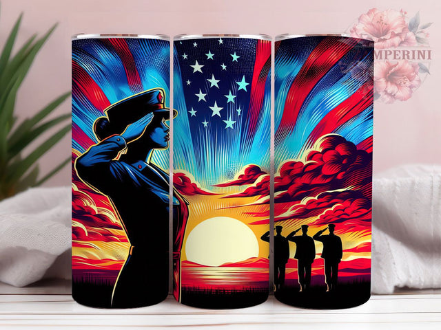 Military Sunset Tribute 20oz Tumbler, Vivid Sunset Scene, Soldier Memorabilia Illustration, Patriotic Tribute Design, Retro Artistic Style, Sublimation Tumbler Wrap, 20oz Tumbler Sublimation Li Zamperini 
