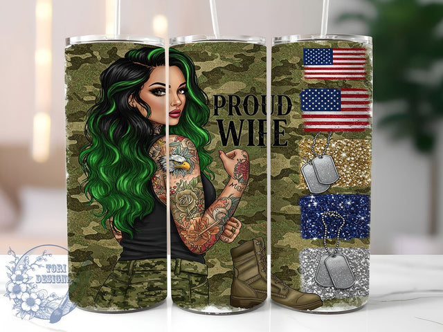 Military Wife Patriotic Boots Tumbler, Patriotic Tumbler, USA Tumbler, Boots Tumbler, Proud Wife Tumbler, 20oz Sublimation Wrap, American Flag Tumbler Sublimation ToriDesigns 