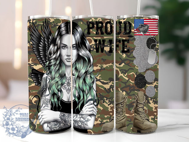 Military Wife Patriotic Boots Tumbler, Patriotic Tumbler, USA Tumbler, Boots Tumbler, Proud Wife Tumbler, 20oz Sublimation Wrap, American Flag Tumbler Sublimation ToriDesigns 