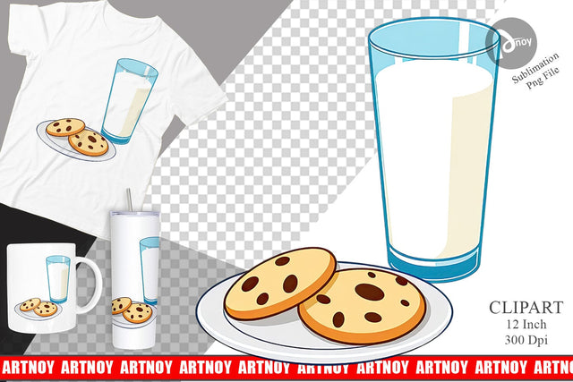 Milk and Cookie Clipart Sublimation artnoy 