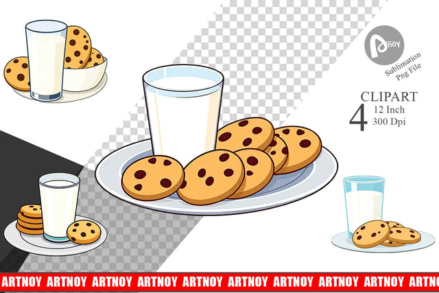 Milk and Cookie Clipart Sublimation artnoy 