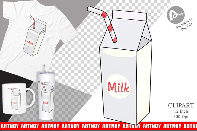 Milk Box with Straw Clipart Sublimation artnoy 