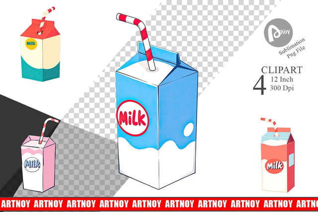 Milk Box with Straw Clipart Sublimation artnoy 