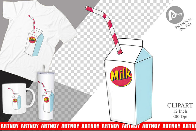 Milk Box with Straw Clipart Sublimation artnoy 