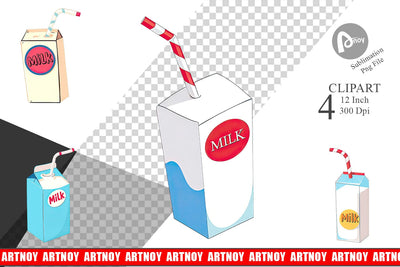 Milk Box with Straw Clipart Sublimation artnoy 