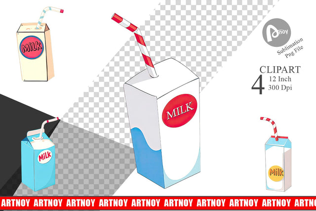 Milk Box with Straw Clipart Sublimation artnoy 