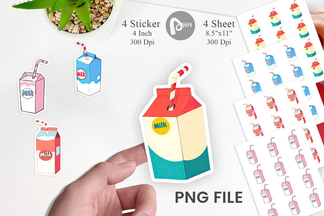 Milk Box with Straw Sticker Sublimation artnoy 
