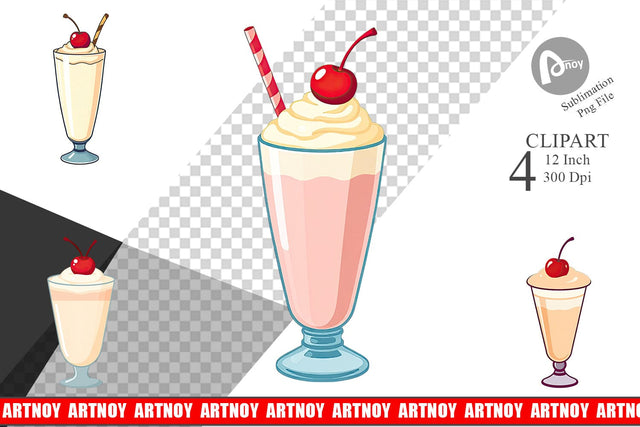 Milkshake with Cherry Clipart Sublimation artnoy 