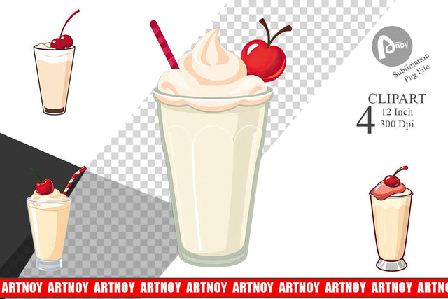 Milkshake with Cherry Clipart Sublimation artnoy 