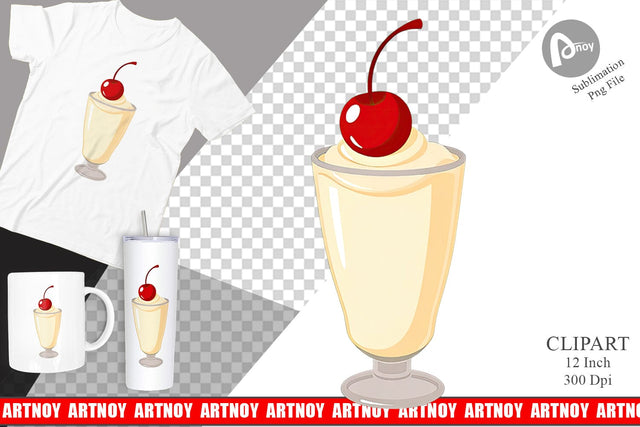 Milkshake with Cherry Clipart Sublimation artnoy 