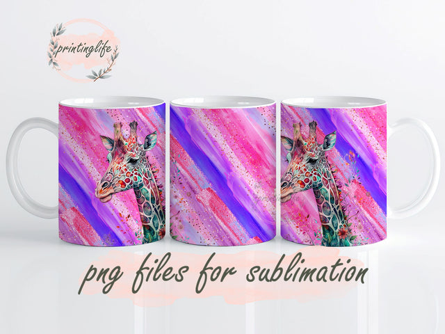 Milky Way Paper Flower Giraffe Mug Wrap Design, Instant Digital Design Download Mug Wrap Design, Mug Design PNG Sublimation PrintingLife 