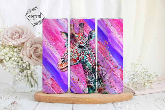 Milky Way Paper Flower Giraffe PNG Wrap, Spring Animal Design, Sublimation Tumbler file, 20oz Tumbler Design, Digital Download, Mosaic Sublimation sassyprint 