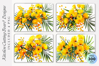 Mimosa flowers Glass Cutting Board PNG Design Sublimation Regulrcrative 