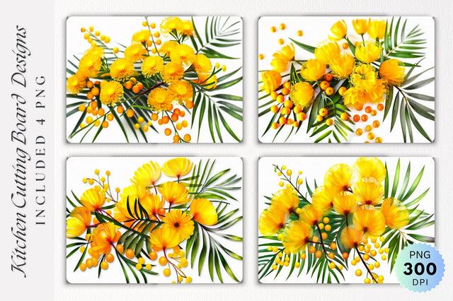 Mimosa flowers Glass Cutting Board PNG Design Sublimation Regulrcrative 