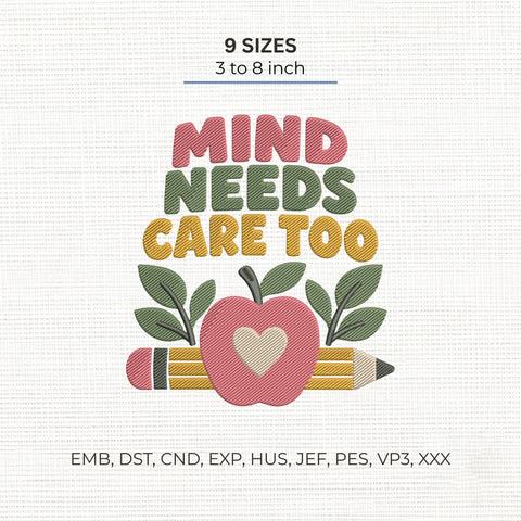 Mind Needs Care Too Embroidery Design – Mental Health Awareness Apple Pencil Machine Embroidery File Embroidery/Applique DESIGNS PatternFeed8 