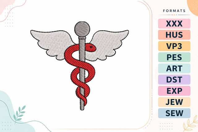 Mini Caduceus Medical Symbol Embroidery Design Embroidery/Applique DESIGNS sg embroidery 