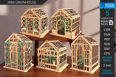 Mini Greenhouse Laser Cut Bundle | Terrarium | Flower Box | Digital Download | Greenhouse Box | Vector File Laser Cut | Greenhouse Indoor | Miniature Home Décor | Lantern and Plant Display | Terrarium House SVG | Mini Garden SVG | Home Decor | CNC Files SVG Fly Design 